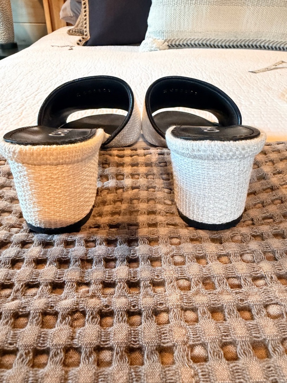 CHANEL Women's Off White and Black Slide Sandals - Picture 5 of 10